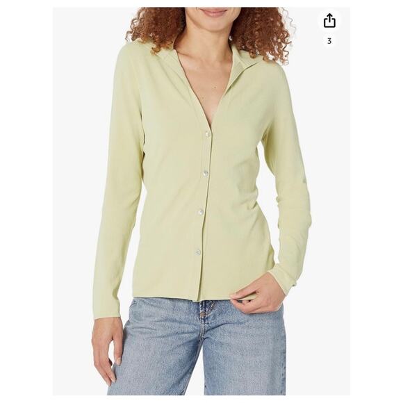 Vince Light Green Collared Cardigan Sweater - Picture 1 of 7